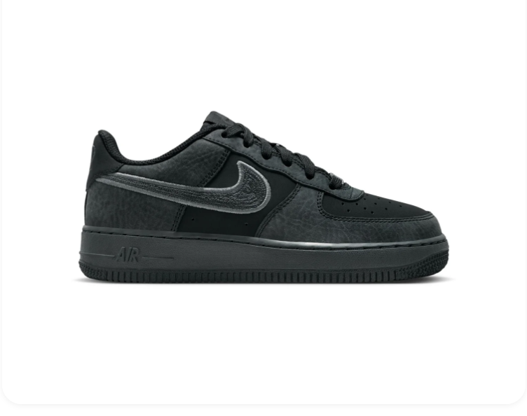 Nike Air Force 1 Black and Charcoal Sneakers with Grey-Outlined Swoosh