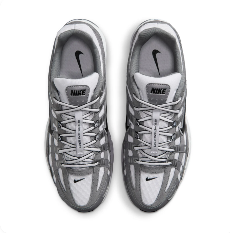 Nike P-6000 Grey and White Mesh Sneakers with Black Swoosh