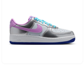 Nike Air Force 1 Silver Sneakers with Lilac Swoosh and Turquoise Laces