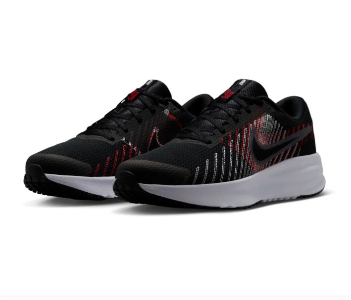 Nike Downshifter 11 Black Mesh Sneakers with Red and Silver Accents