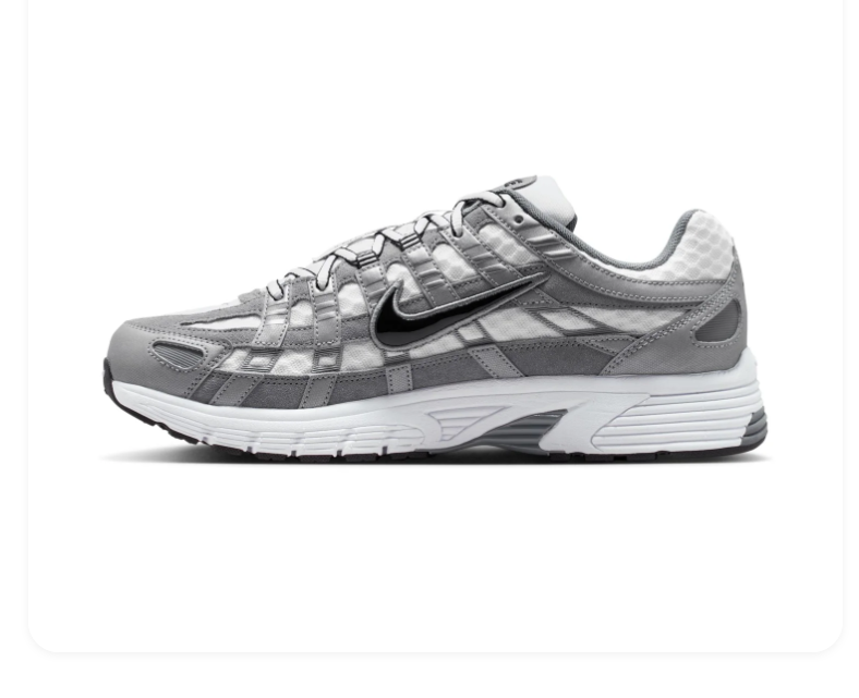 Nike P-6000 Grey and White Mesh Sneakers with Black Swoosh