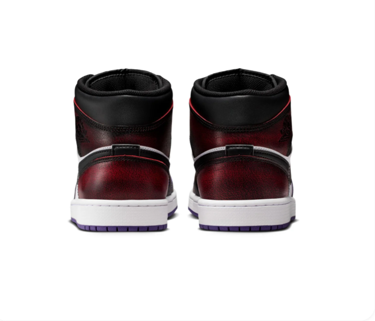 Air Jordan 1 Mid Black and White Sneakers with Gold and Purple Accents