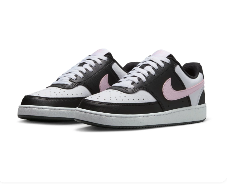 Nike Black and White Low-Top Sneakers with Pink Swoosh
