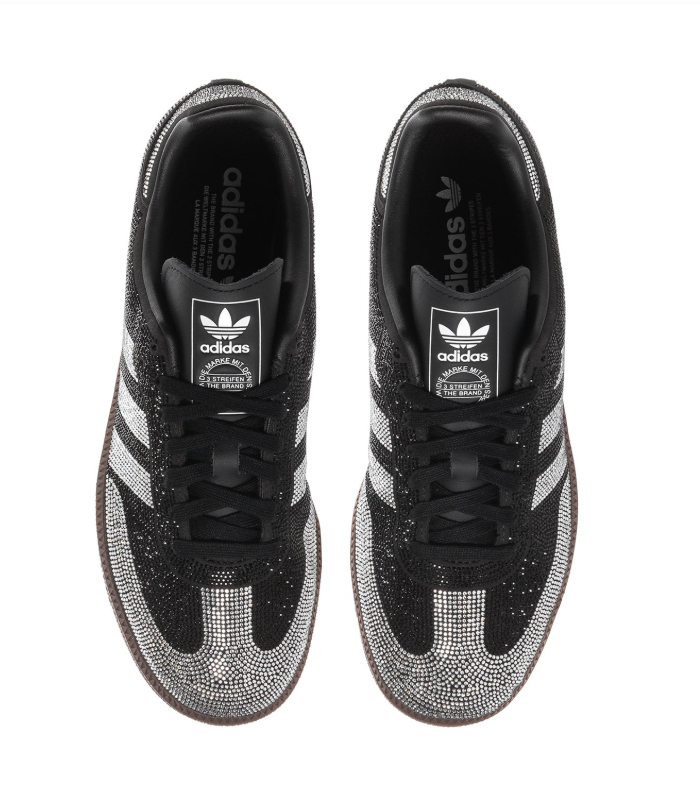 Adidas Black and Silver Rhinestone Sneakers with Brown Sole