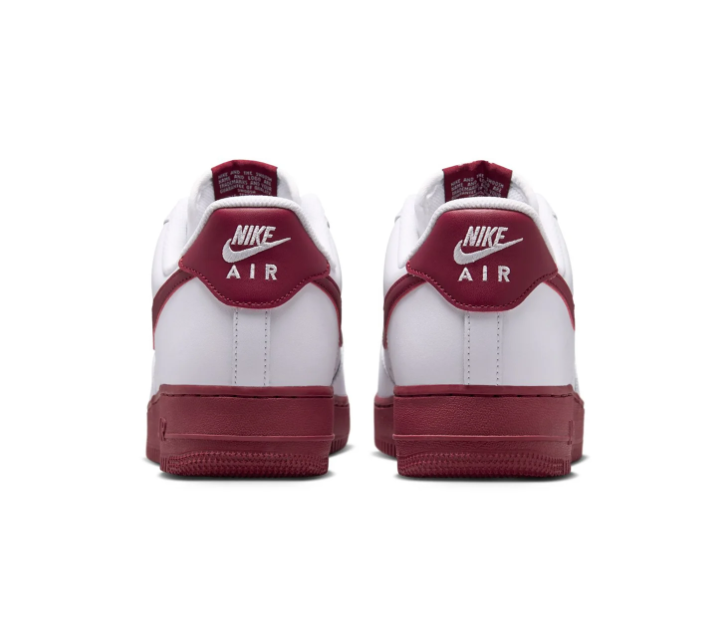Nike Air Force 1 White Sneakers with Burgundy Swoosh and Sole
