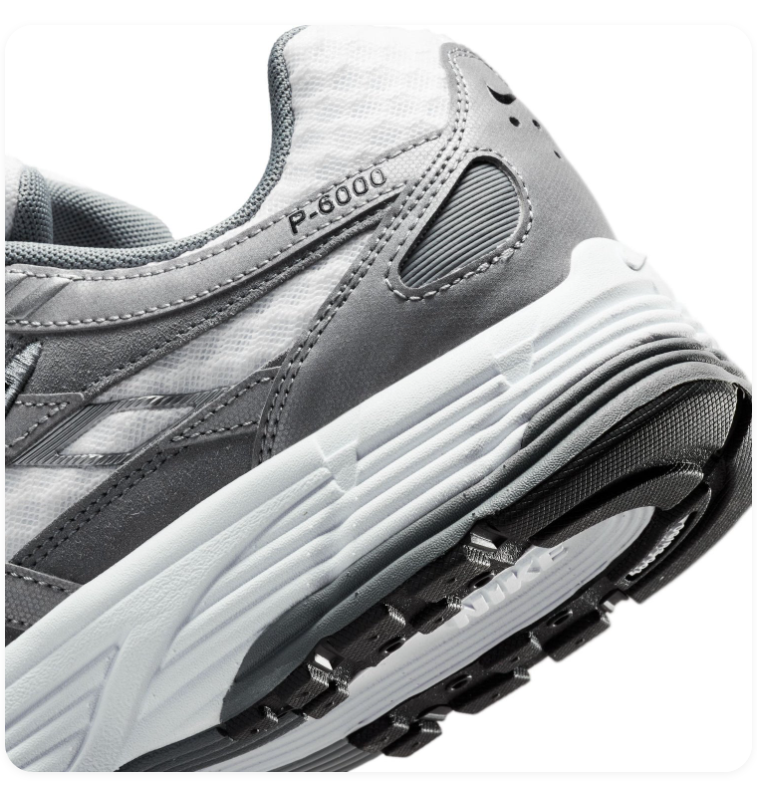 Nike P-6000 Grey and White Mesh Sneakers with Black Swoosh