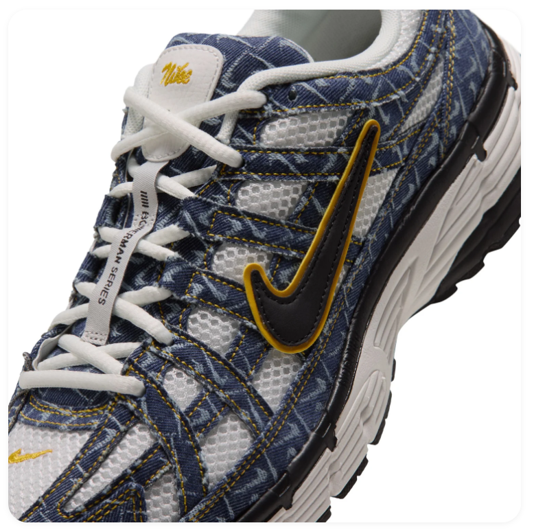 Nike Navy Patterned Mesh Sneakers with Yellow-Outlined Black Swoosh