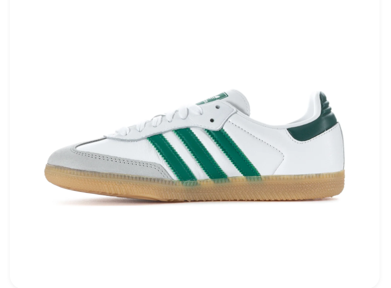 Adidas Samba White Sneakers with Green Stripes and Gum Sole
