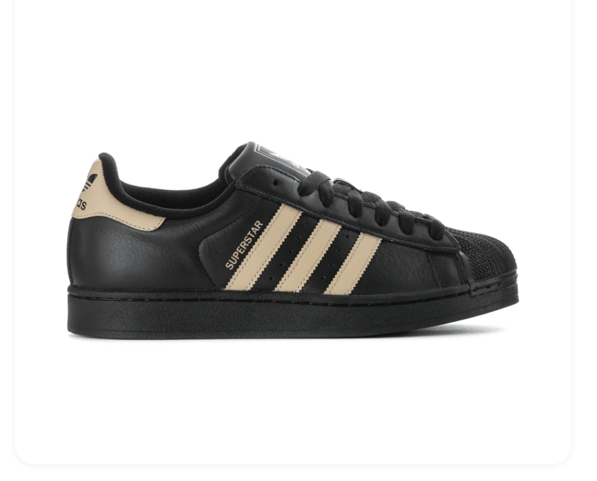 Adidas Superstar Black Sneakers with Cream Stripes and Black Shell Toe