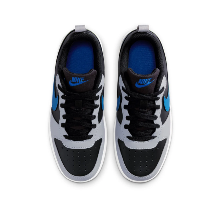 Nike Black and Grey Low-Top Sneakers with Blue-to-Yellow Gradient Swoosh