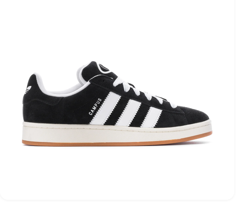 Adidas Campus Black Sneakers with White Stripes and Gum Outsole