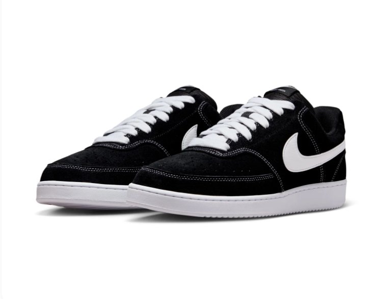 Nike Court Vision Black Sneakers with White Swoosh and Contrast Stitching