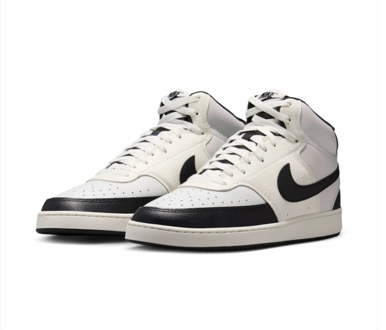 Nike White and Light Grey High-Top Sneakers with Black Swoosh