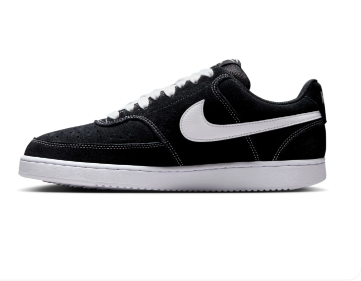 Nike Court Vision Black Sneakers with White Swoosh and Contrast Stitching