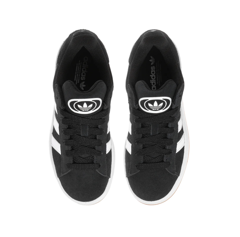 Adidas Campus Black Sneakers with White Stripes and Gum Sole