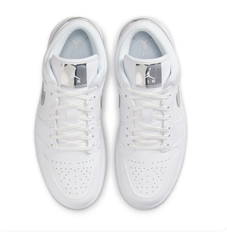 Air Jordan 1 Low White Sneakers with Metallic Silver Accents