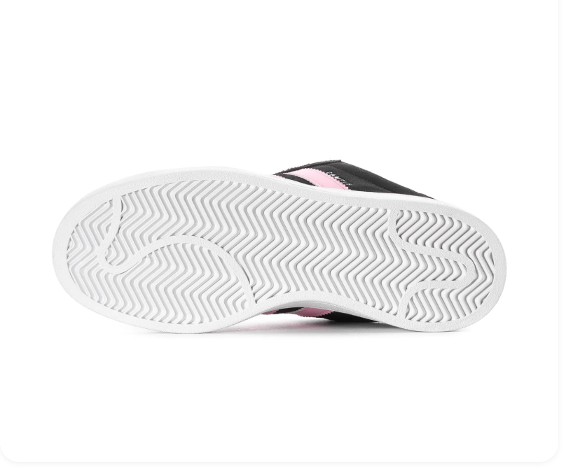 Adidas Campus Black Sneakers with Light Pink Stripes and White Sole