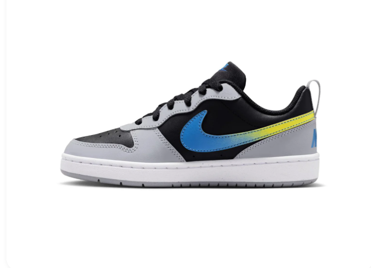 Nike Black and Grey Low-Top Sneakers with Blue-to-Yellow Gradient Swoosh