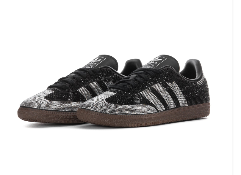 Adidas Black and Silver Rhinestone Sneakers with Brown Sole