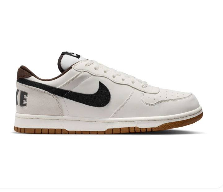 Nike White and Cream Low-Top Sneakers with Black Swoosh and Gum Sole