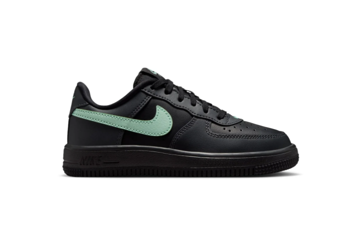 Nike Air Force 1 Black Low-Top Sneakers with Mint Green Swoosh