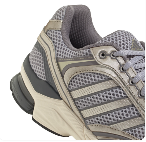 Adidas Grey Mesh Sneakers with Metallic Champagne Overlays and Cream Sole