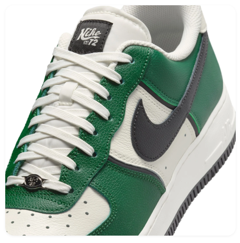 Nike Air Force 1 Green and Cream Sneakers with Black Swoosh