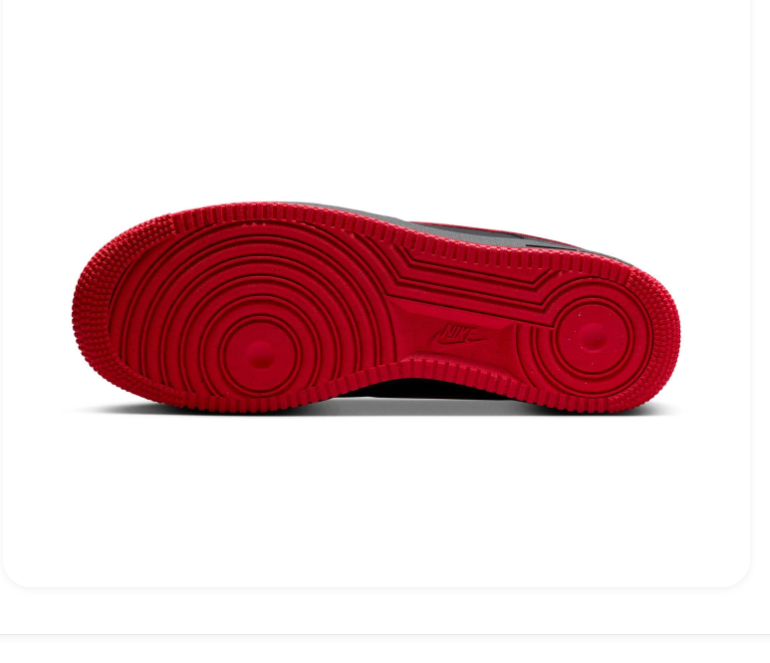 Nike Air Force 1 Black Sneakers with Red Swoosh and Red Outsole