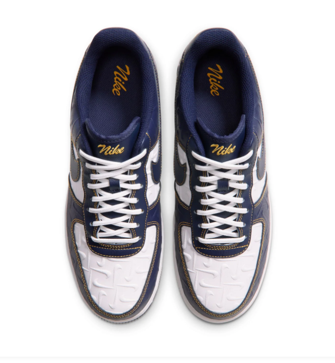 Nike Air Force 1 Navy and White Sneakers with Yellow Contrast Stitching