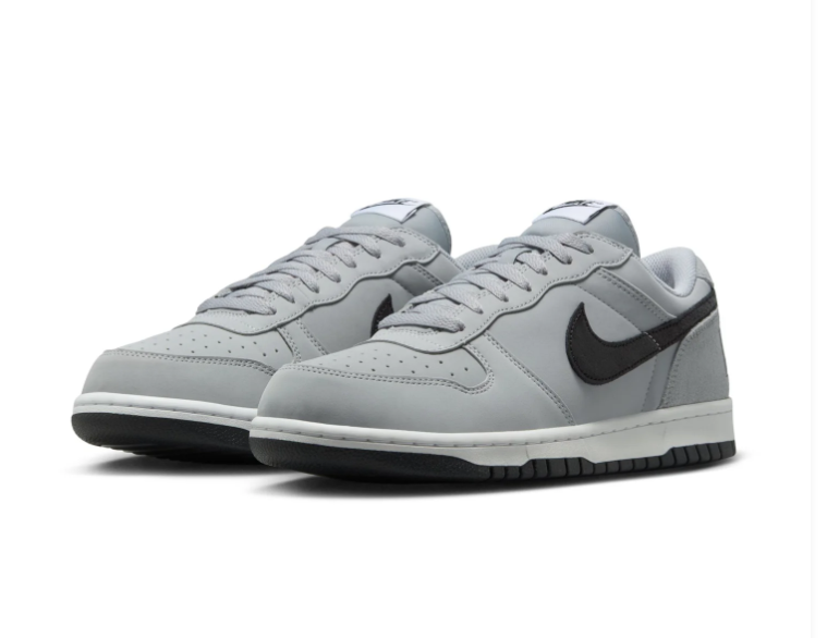 Nike Light Grey Low-Top Sneakers with Black Swoosh and Bold Heel Logo