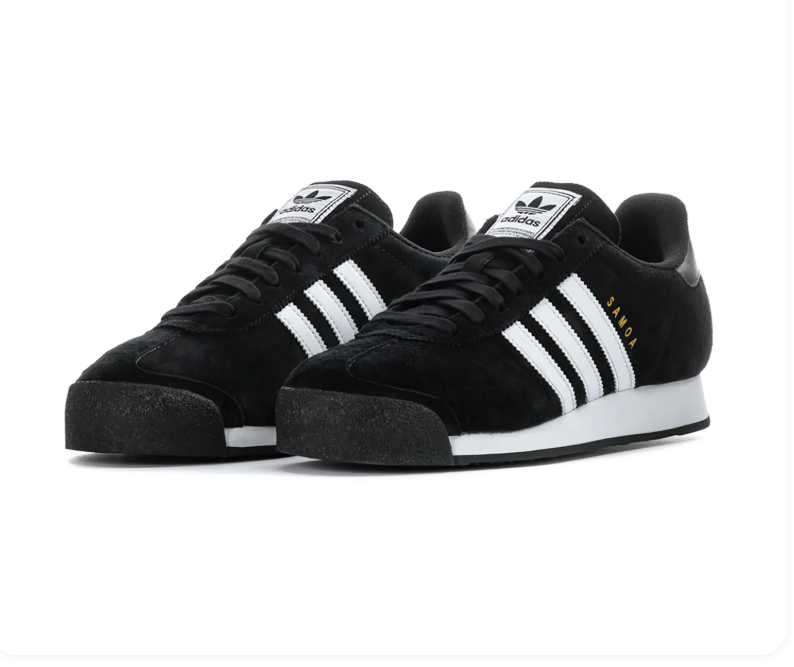 Adidas Samoa Black Sneakers with White Stripes and White Midsole