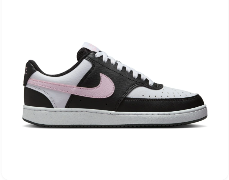 Nike Black and White Low-Top Sneakers with Pink Swoosh