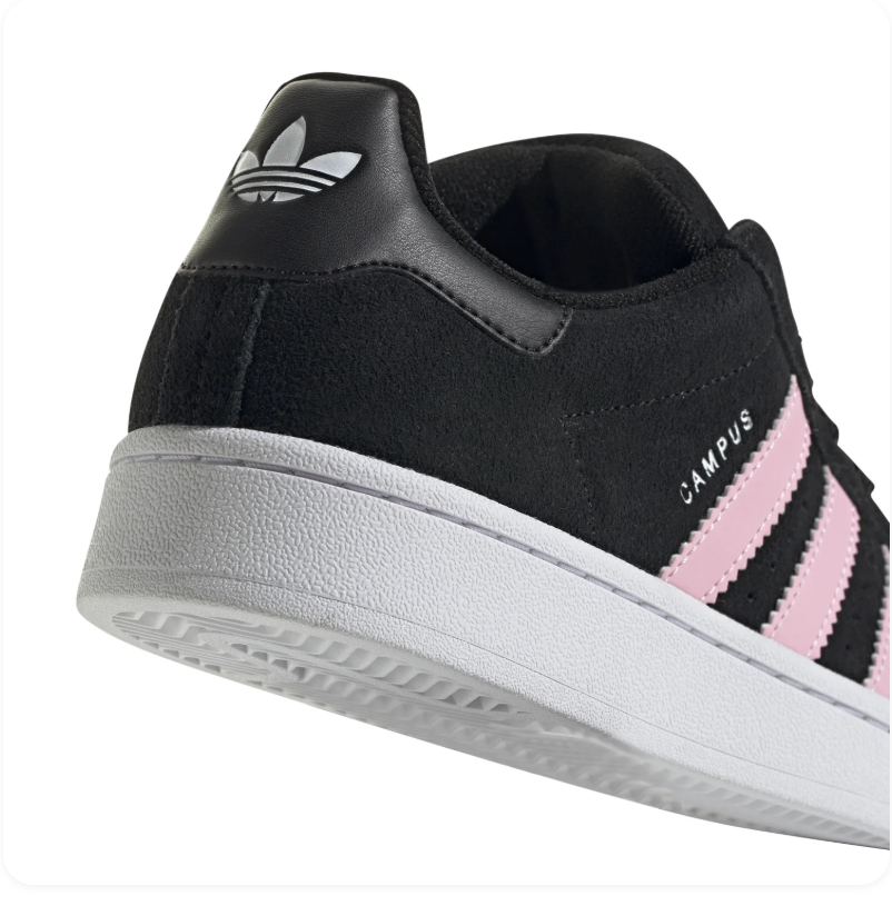 Adidas Campus Black Sneakers with Light Pink Stripes and White Sole