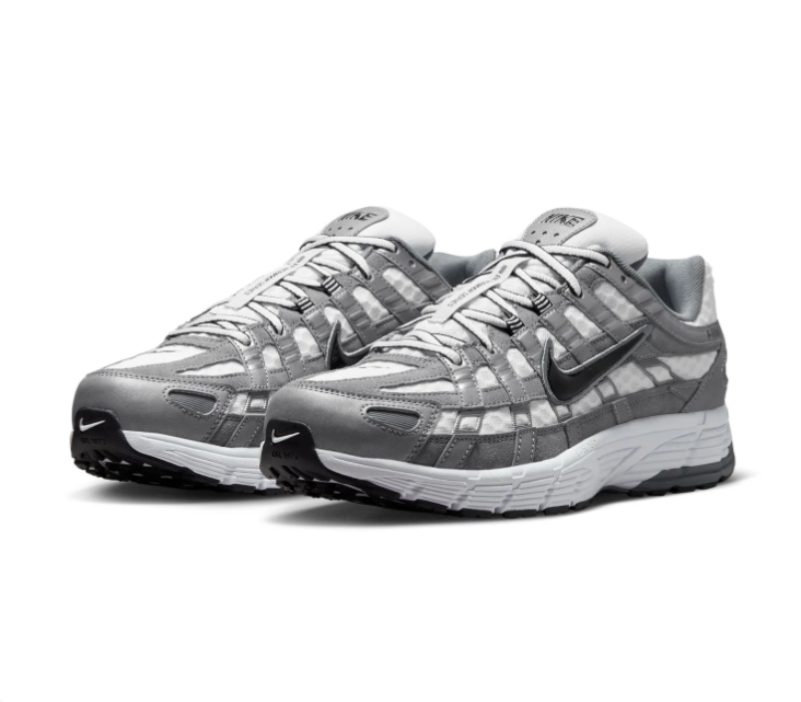 Nike P-6000 Grey and White Mesh Sneakers with Black Swoosh