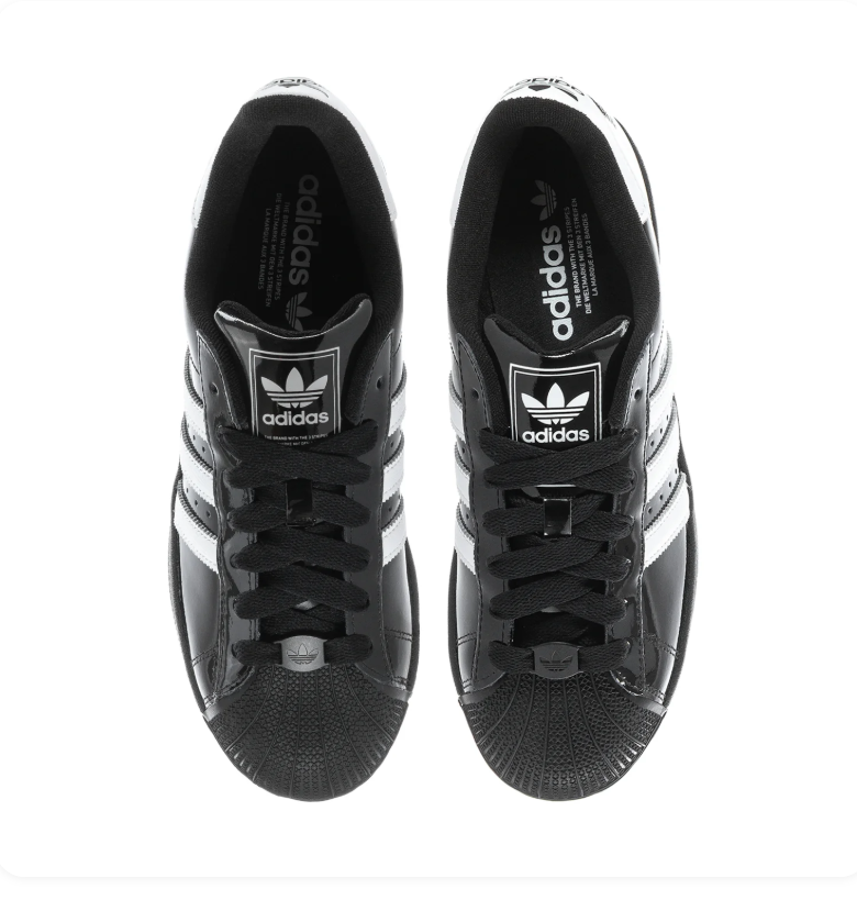 Adidas Superstar Glossy Black Sneakers with White Stripes and Black Shell Toe