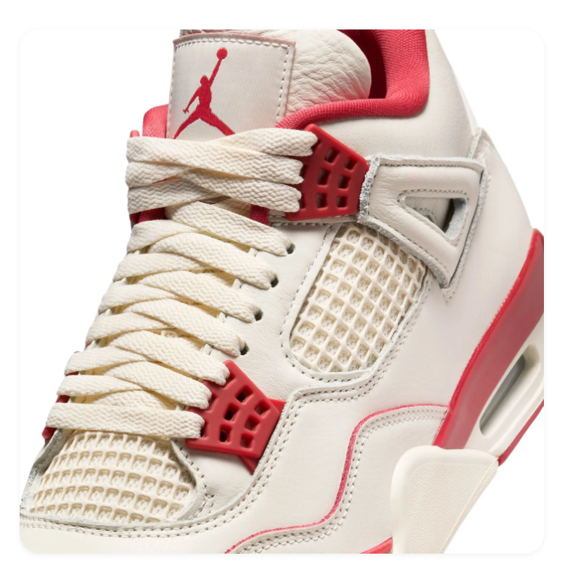 Air Jordan 4 Off-White Sneakers with Red Accents