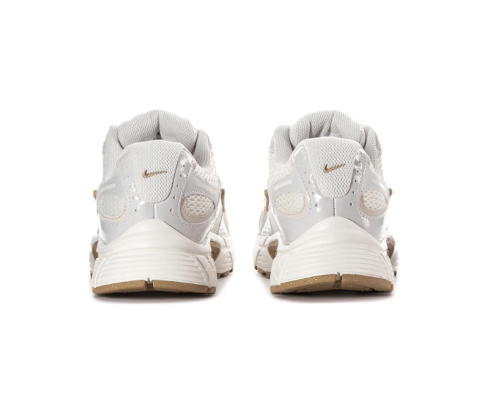 Nike White and Light Grey Mesh Sneakers with Gold-Tone Accents