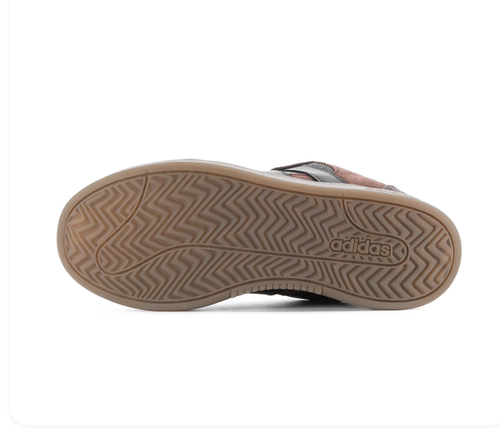 Adidas Brown and Grey Low-Top Sneakers with Dark Stripes and Brown Sole