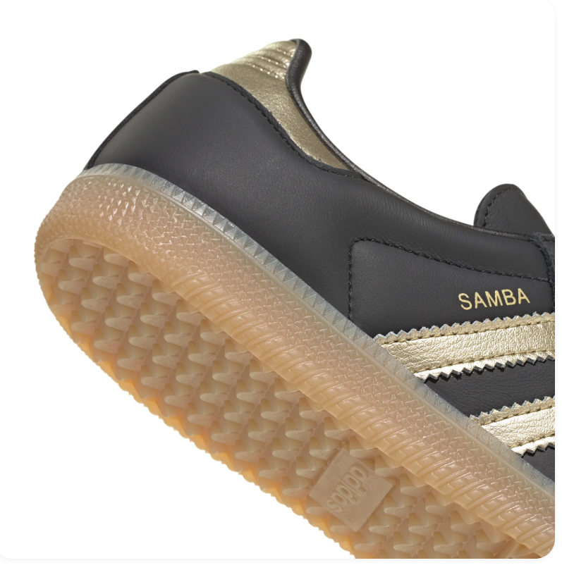 Adidas Samba Black Sneakers with Metallic Gold Stripes and Gum Sole