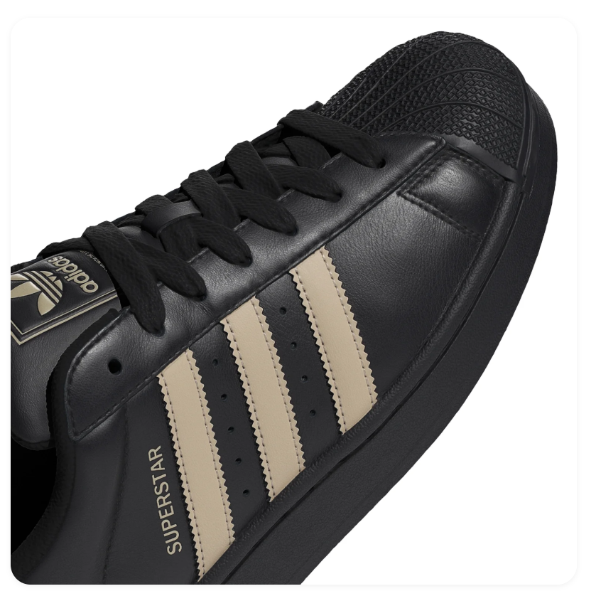 Adidas Superstar Black Sneakers with Cream Stripes and Black Shell Toe