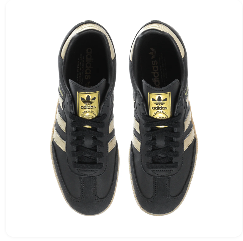 Adidas Samba Black Sneakers with Metallic Gold Stripes and Gum Sole