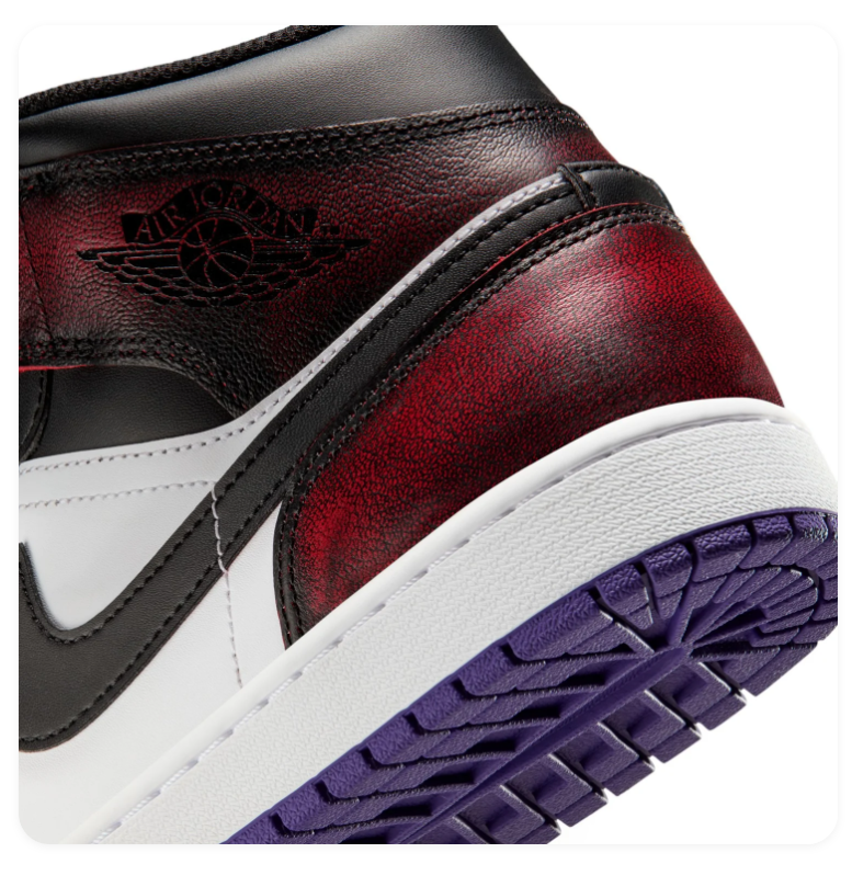 Air Jordan 1 Mid Black and White Sneakers with Gold and Purple Accents
