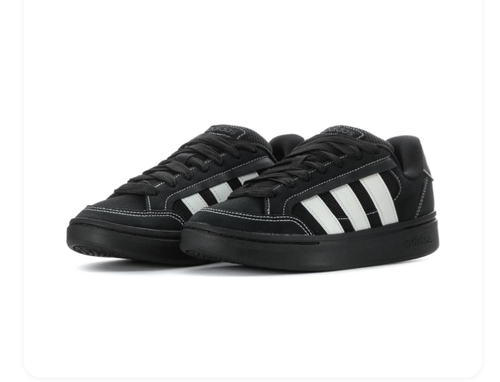 Adidas Black Low-Top Sneakers with White Stripes and Contrast Stitching