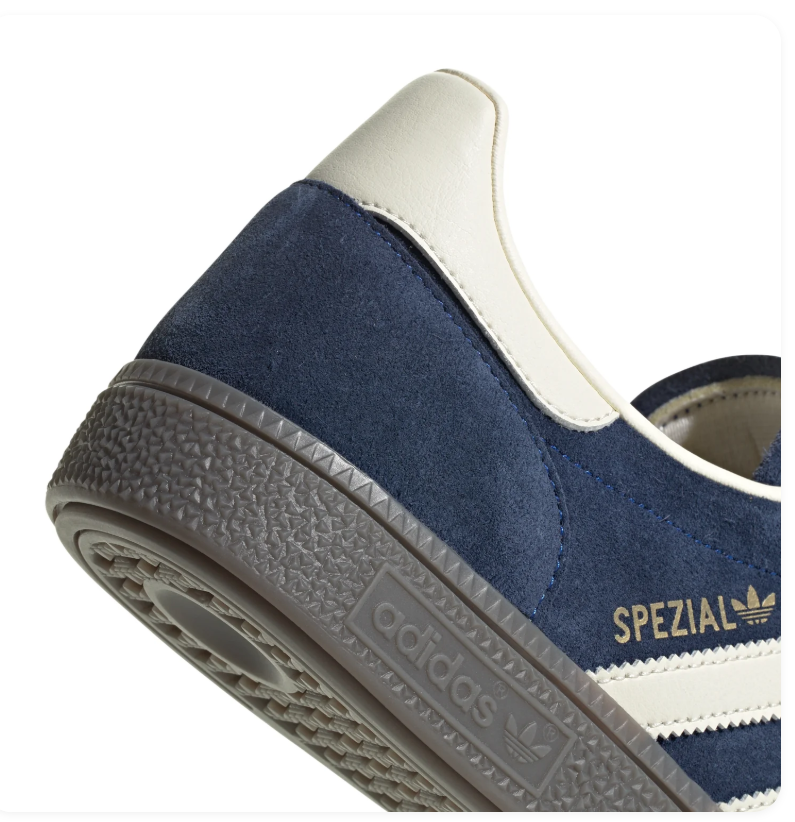 Adidas Handball Spezial Navy Sneakers with Cream Stripes and Dark Grey Sole