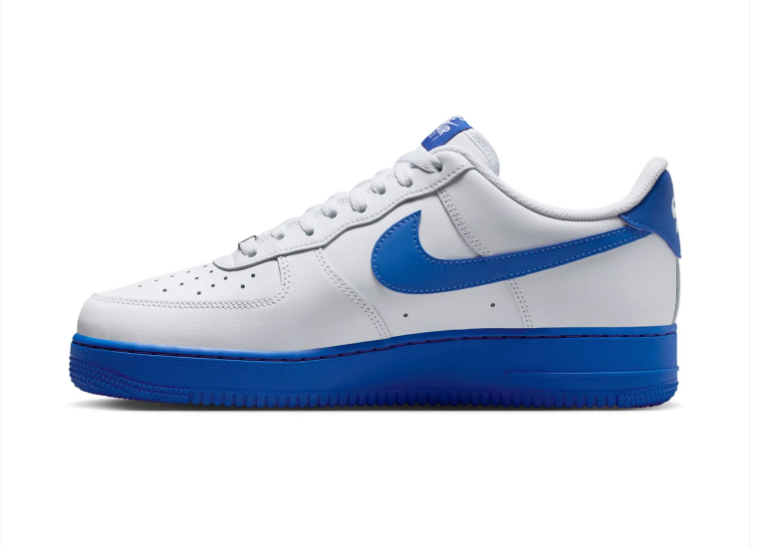 Nike Air Force 1 White Sneakers with Royal Blue Swoosh and Sole