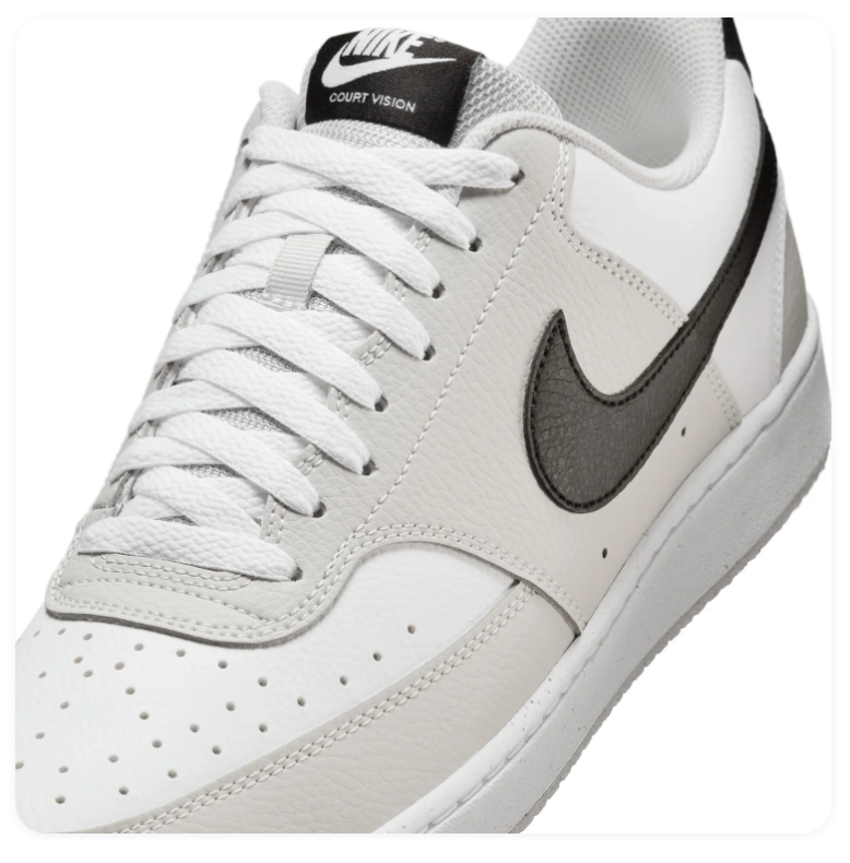 Nike Court Vision White and Light Grey Sneakers with Black Swoosh