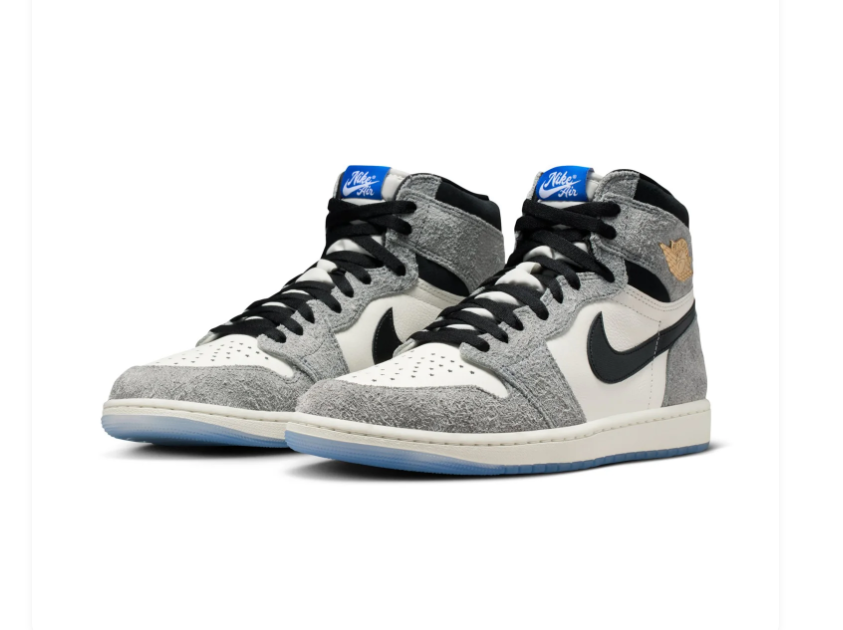 Air Jordan 1 High Grey and Sail Sneakers with Icy Blue Sole